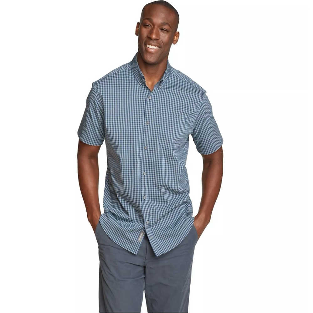 Eddie Bauer Sport Men’s Short Sleeve Sport Shirt Blue Plaid Size Large